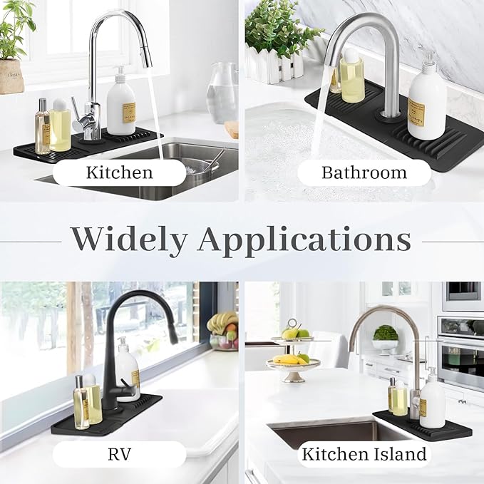 PoYang 14.6 Inch Faucet Mat for Kitchen Sink Splash Guard Behind Faucet