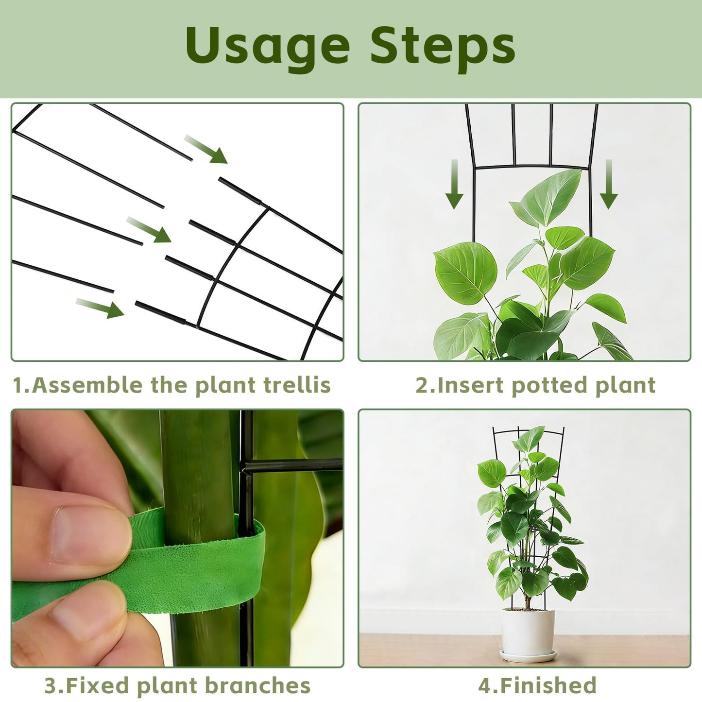 FAFTFTDY Trellis for Climbing Plants Indoor, 4 Pack 31'' Metal Plant Trellis Indoor for Potted Plants, Sturdy Plant Support Outdoor for Ivy Pothos Monstera Hoya Flower Vine, Fan Shape