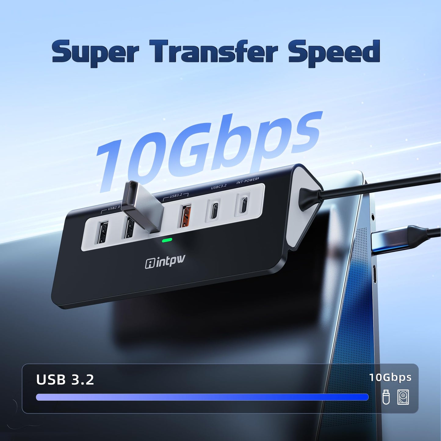 USB C Hub 10Gbps, 9-in-1 USB 3.2 Hub with 4K@60Hz HDMI, Type-C 3.2, 2 USB-A 3.2, 2 USB-A 2.0, PD 100W, SD/TF Slot, Aluminum USB Hub for Laptop, iPhone 16/15 Series, MacBook Air/Pro and More