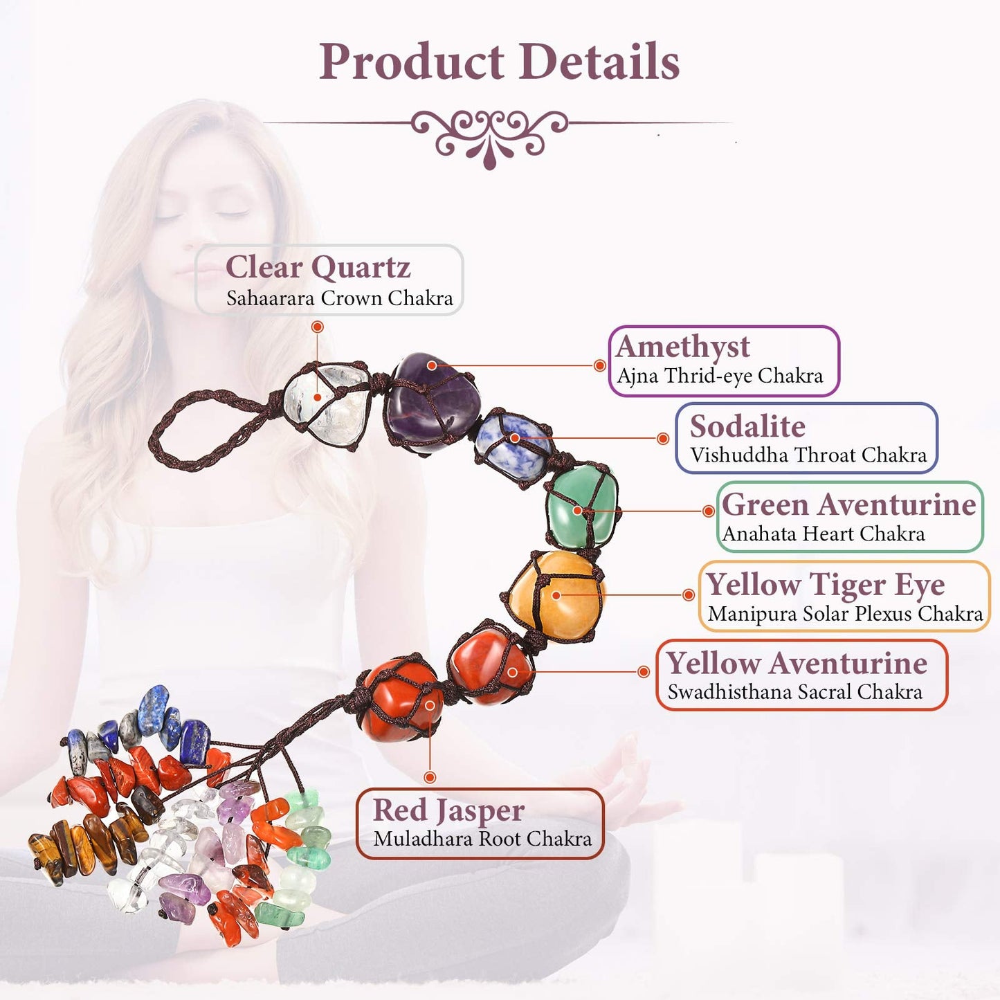 7 Chakra Gemstones Crystal Healing Hanging Ornament, Good Luck Indoor Home Wall Decoration, Feng Shui Ornament, Car Window Decoration, Christmas Trees Ornament (1 Piece)