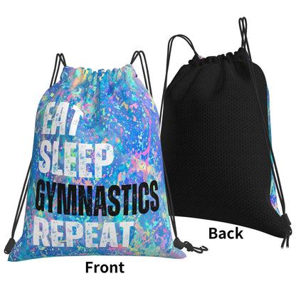 Qiohoey Eat Sleep Gymnastics Repeat Drawstring Backpack Gym String Bag Sports Drawstring Sackpack For Women Men