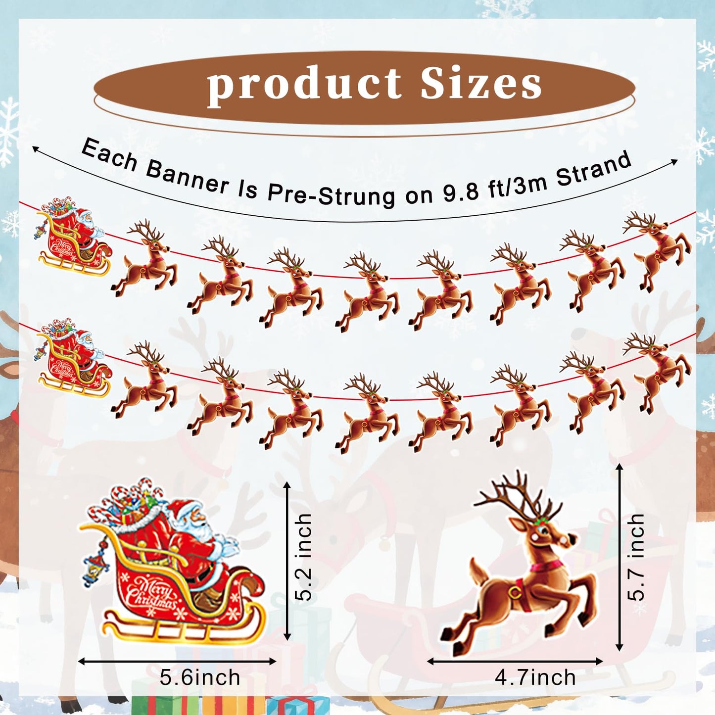 Christmas Banner,2 Set Pre-Strung Santa and Reindeer Bunting Garlands for Merry Christmas Party Decorations,Inside,Home, Office,Fireplace,Wall,Window Hanging Decoration,Xmas Holiday Decor Supplies