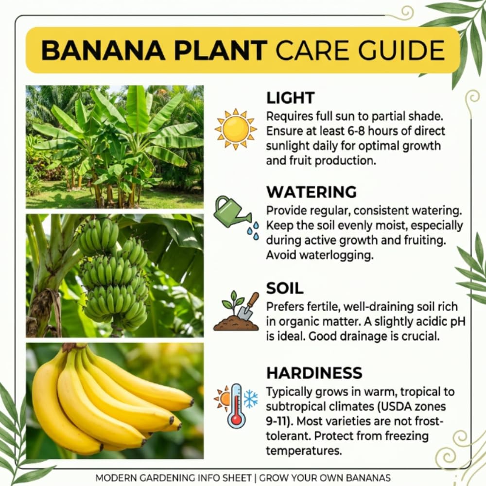 Dwarf Cavendish Banana Tree Live Plant in 1 Gal Pot, Hardy Banana Live Plant, Live Banana Fruit Tree, 1-2 Year Old, Well-Rooted, No to CA