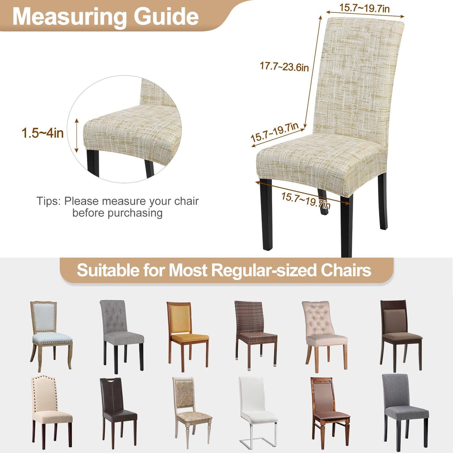 SearchI Dining Room Chair Covers Set of 6, Stretch Printed Parsons Chair Slipcovers Removable Washable Kitchen Chair Protector Cover for Dining Room, Hotel, Ceremony (Flaxen Print)