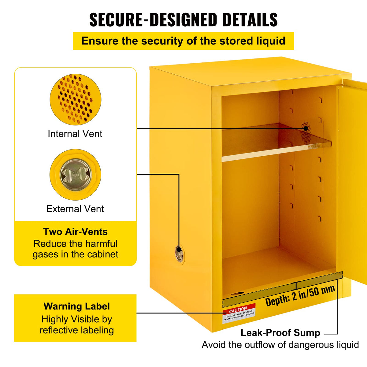 VEVOR Flammable Cabinet 18" x 18" x 35", Galvanized Steel Safety Cabinet, Adjustable Shelf Flammable Storage Cabinet, for Commercial Industrial and Home Use, Yellow: Industrial & Scientific
