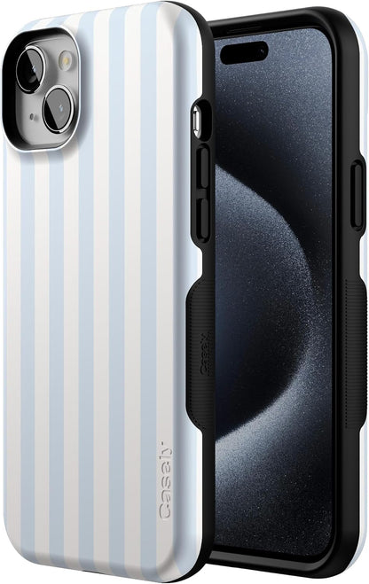 Casely iPhone 15 Case | Blue Stripes | Sunday Best | Compatible with MagSafe | Bold Protective Design