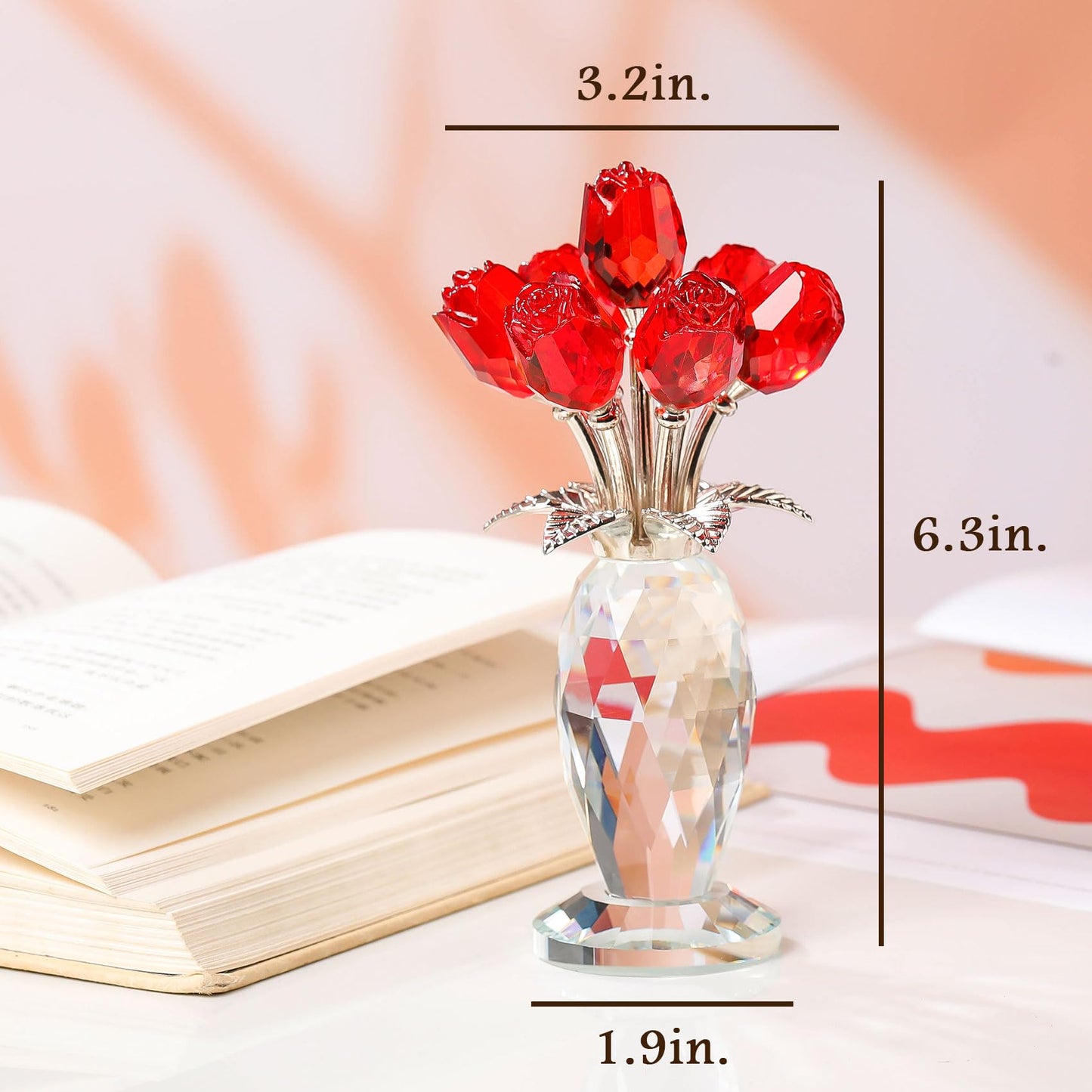 Movdyka Red Rose Crystal Flower Glass Roses Bouquet Gifts for Wife Mom