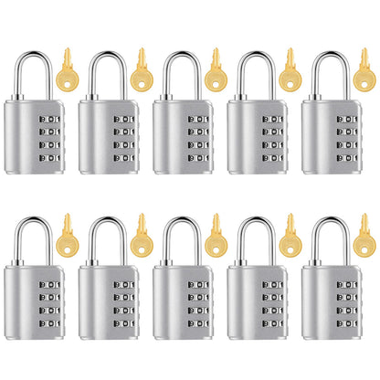 Kenning 10 Pcs Combination Padlock 4 Digit Combination Lock with Keys Locker Resetable Security Outdoor Waterproof Gate Lock for School Sports Gym Locker Employee Fence Case (Silver)