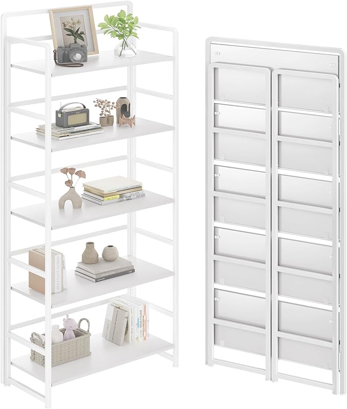 No Assembly Folding Bookshelf, 5 Tiers Collapsible Book Shelf