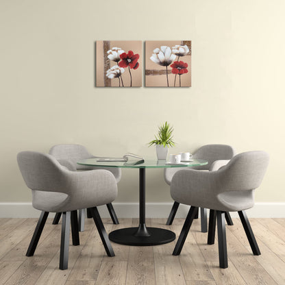 Wieco Art Red and White Flowers Canvas Prints Wall Art Abstract Floral Oil Paintings Style Pictures for Living Room Bedroom Bathroom Home Decorations 2 Piece Modern Stretched and Framed Grace Artwork