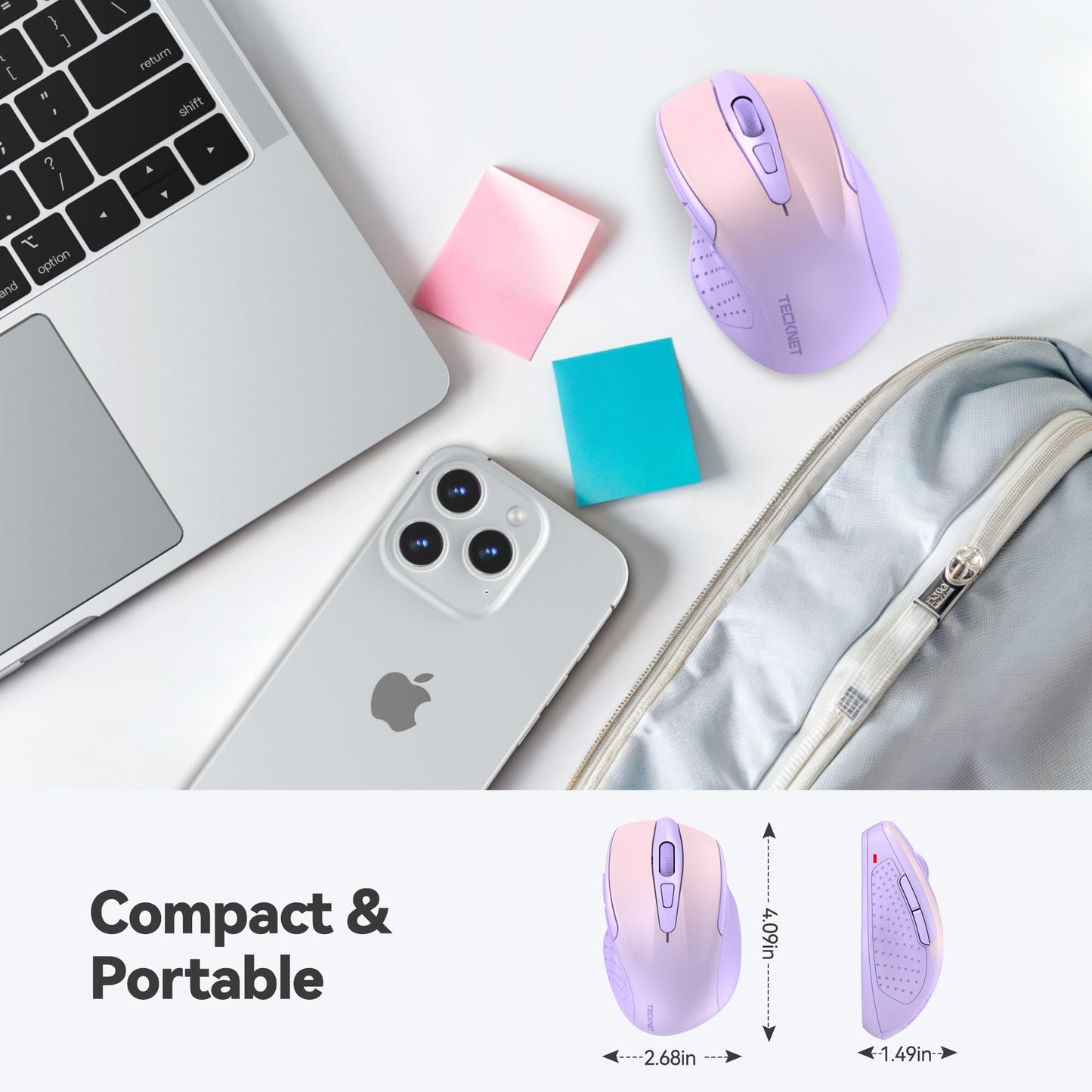 TECKNET Wireless Mouse, 2.4G Ergonomic Optical Mouse, Computer Mouse for Laptop, PC, Computer, Chromebook, Notebook, 6 Buttons, 24 Months Battery Life, 2600 DPI, 5 Adjustment Levels