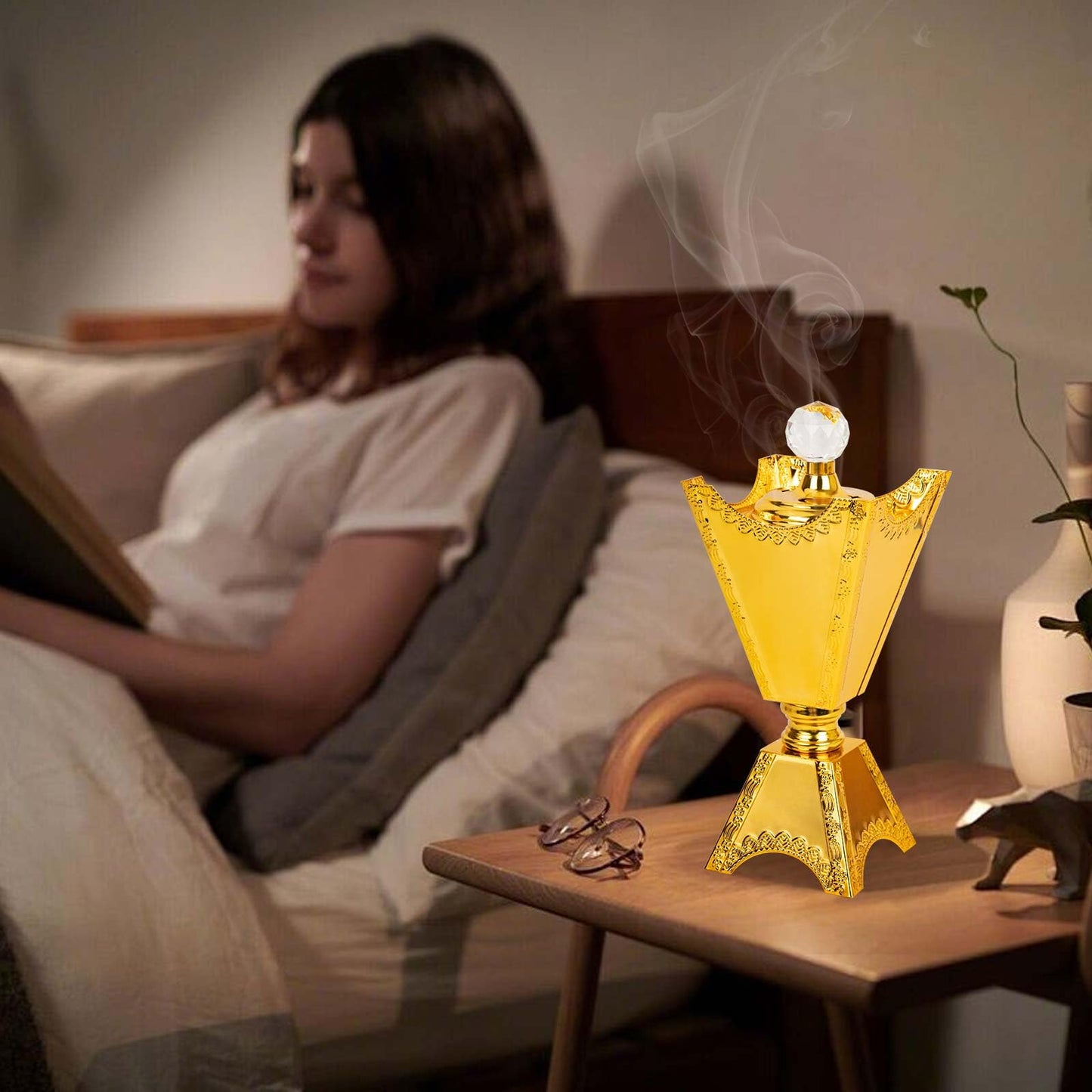 Large Gold Incense Burner Holder, Bakhoor Frankincense Charcoal Censer Resin Stand, Ideal for Aromatherapy Yoga Spa, Home Christian Church Decor 9.43" (Gold Burner)
