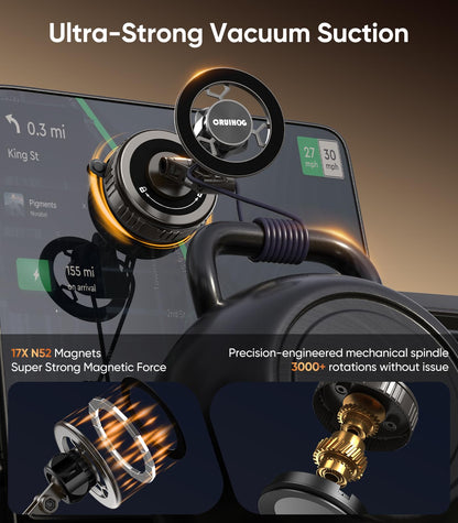 CRUIHOG Car Phone Holder,3-AXIS Telescopic Arm Magnetic Phone Mount, 360° Rotatable & Adjustable & Foldable Vacuum Suction Phone Stand,Phone Holders for Your Car/Dashboard/Windshield/Gym/Mirror