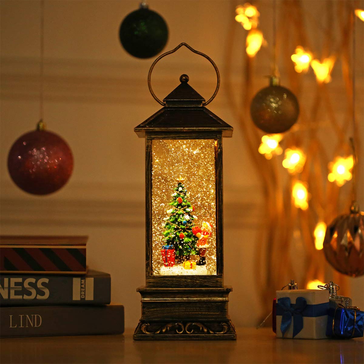Christmas Snow Globe Lantern Crystal Glitter Lantern Features 8 Songs and 6-Hour Timer Function Ideal for Holiday Decorations and Gifts USB and Battery-Powered Snow Globe (Christmas Tree)