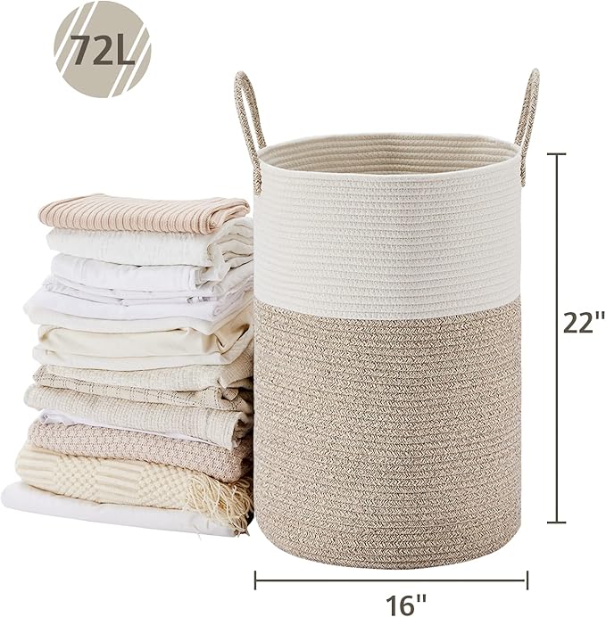 VIPOSCO Large Laundry Hamper, Tall Woven Rope Storage Basket