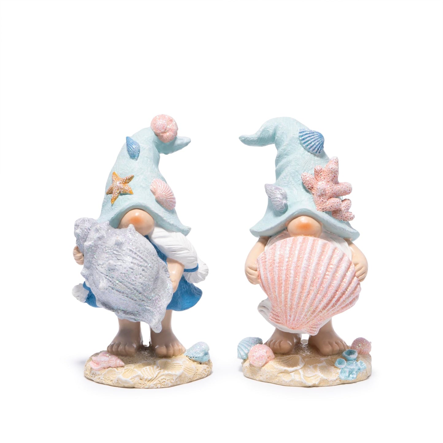 Hodao Ocean Elf Figurines with Seashell & Conch – Coastal Nautical Beach Elf Decor for Coastal Living Room, Ocean Themed Home Tabletop Decoration, Gift for Retirees (Blue-Grey)
