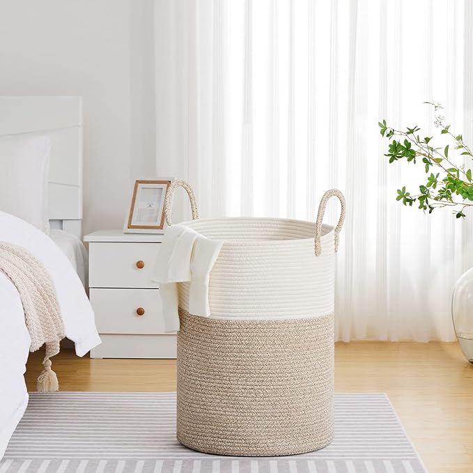 VIPOSCO Large Laundry Hamper, Tall Woven Rope Storage Basket