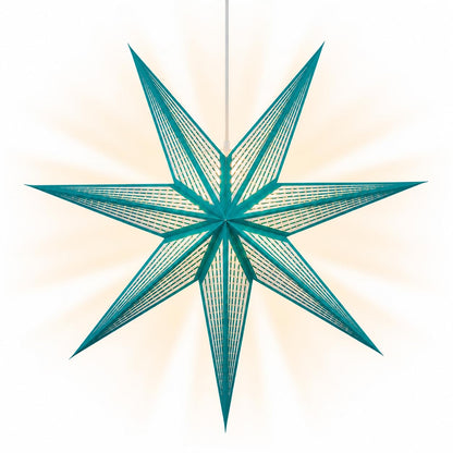 GalaxyArts 7-Point Paper Star Lantern - Striped Cutout Hanging Light Decoration - Foldable Star Lamp Shade for Home, Party, Christmas, Wedding Décor - Indoor/Outdoor Hanging Star(Turquoise)