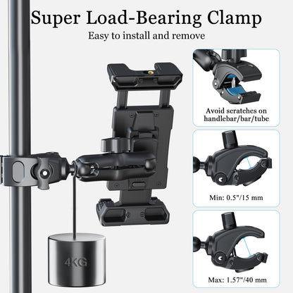 OHLPRO Tablet Mic Stand Holder for iPad Treadmill Handlebar Clamp, Mount for Spin Bike Microphone Peloton Stroller Bicycle, Fit 5-13” iPad Pro 12.9 Air Mini, Galaxy Tab, iPhone, Fire HD 10