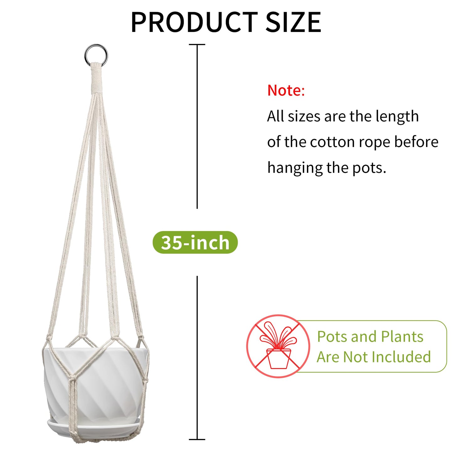 IDEEEPAN Macrame Plant Hanger, Fits 4-13 Inch Pots, Boho Hanging Plant Holder for Indoor Outdoor, 35 Inch, Set of 3, White (No Flowerpot)