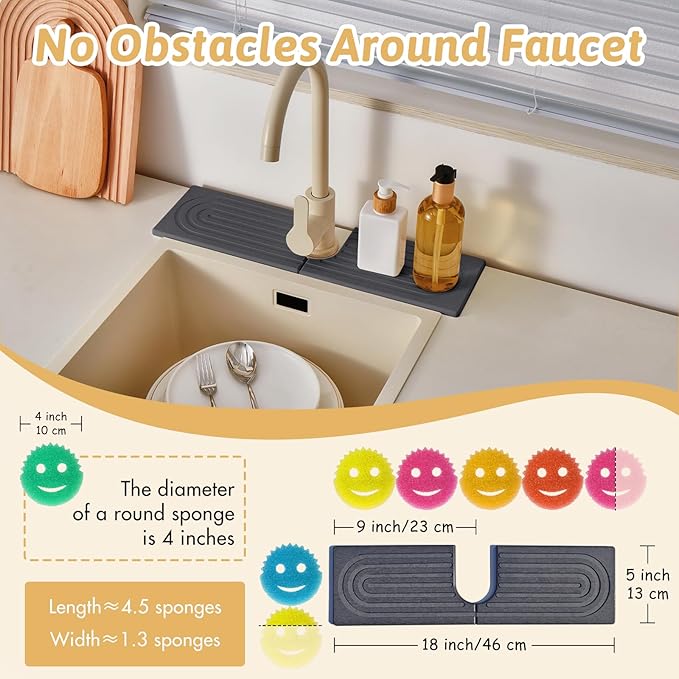 18 Inch Faucet Mat for Kitchen Island Sink, Wider Instant Dry Sink Protector