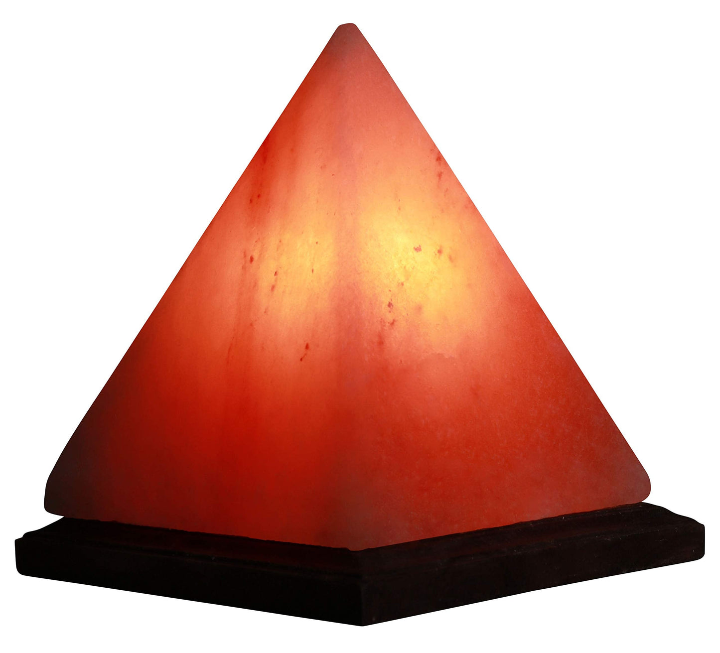 Himalayan Rock Salt Pyramid Lamp, 8" Tall – Soft Calm Therapeutic Light – Handcrafted Crystal Pyramid Design – 7" x 7" Finished Wood Base – Tibetan Evaporated Rock Lamps – Dark Orange Hue