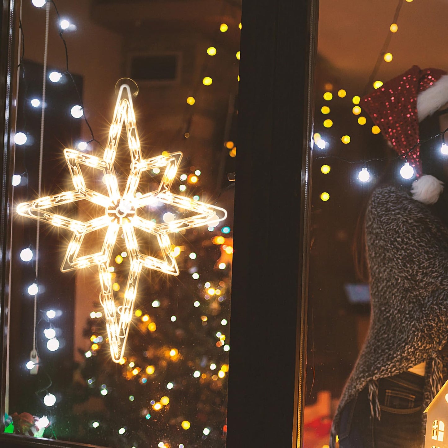LAMPHOME 19Inch Bethlehem Star Light,Christmas Polaris Decoration Lights,Christmas Window Silhouette Lights,Double Side Sign Lamp Decoration for Holiday Indoor Wall Door Glass Decorations