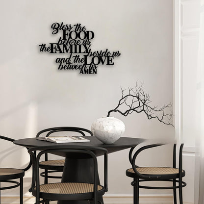 Bless the Food Metal Wall Decor - Scripture Room Decor Bible Quotes Wall Art Christian Home Decor for Living Room, Dining Room, Kitchen (Black)