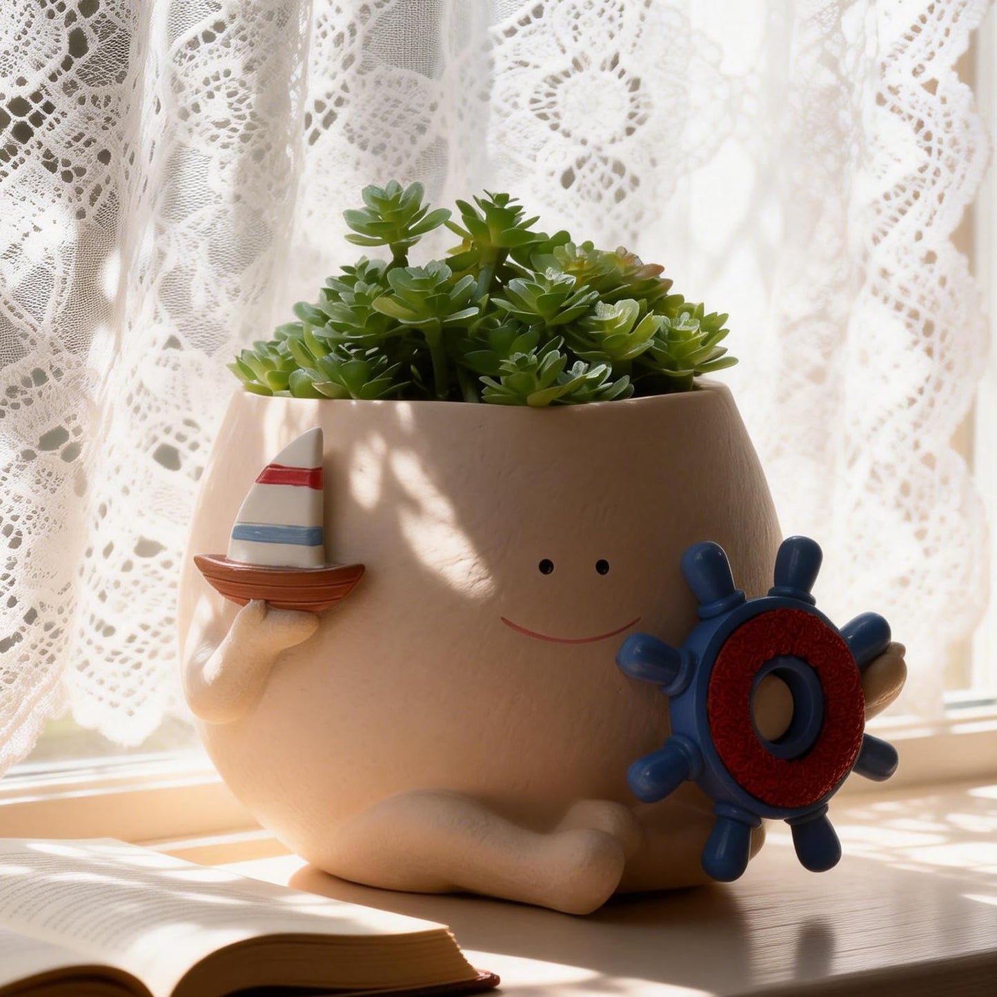 NINIPAPA Face Planter Pot Cute Smiley Head Plant Pot for String of Pearls Plants Funny Flower Pots with Drainage Hole for Indoor Live Succulent Plants, IdeaI Gifts for Mother's Day Birthday