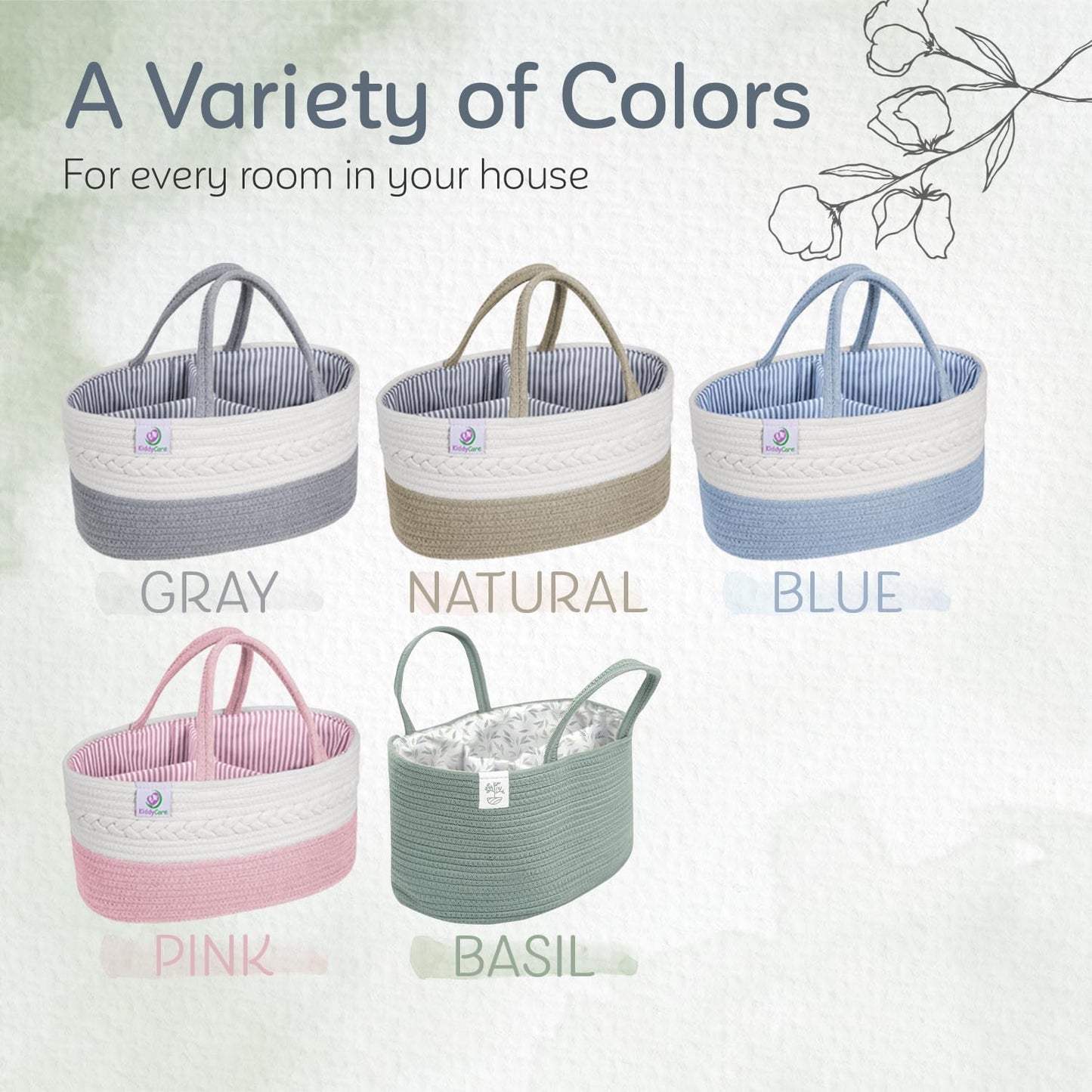 KiddyCare Diaper Caddy Organizer for Baby Nursery Basket with Handle Lid Nursing Caddy with Changing Table Organizer Cart Newborn Caddy Basil Large