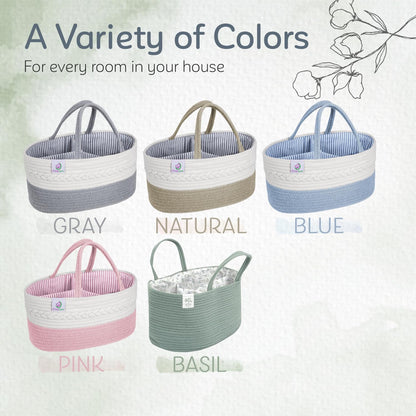 KiddyCare Diaper Caddy Organizer for Baby Nursery Basket with Handle Lid Nursing Caddy with Changing Table Organizer Cart Newborn Caddy Basil Large