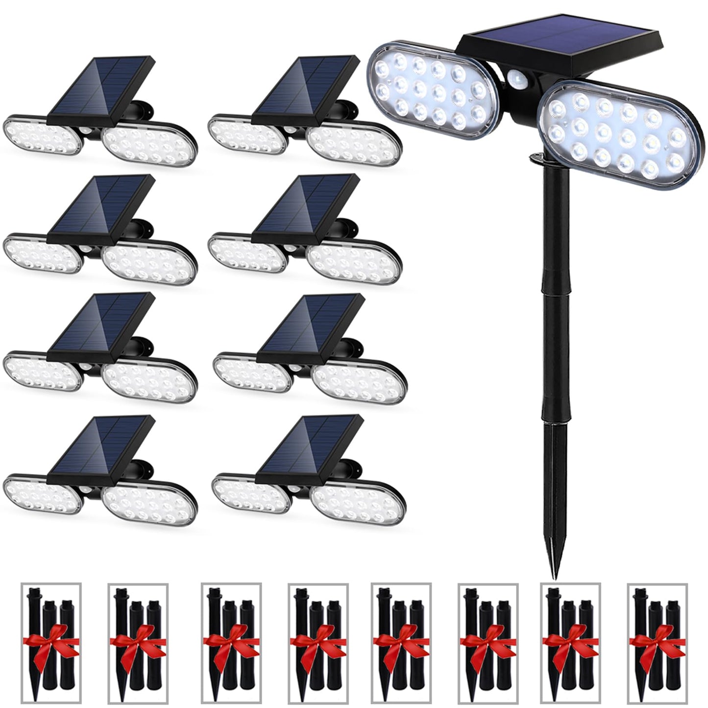 EMANER Motion Lights Solar Powered, Outdoor Flood Lights Stay On or Motion On/Off, Dusk to Dawn Security Solar Light, Covers up to 40ft Distance Landscape Spotlights for Garden Backyard Path, 8-Pack
