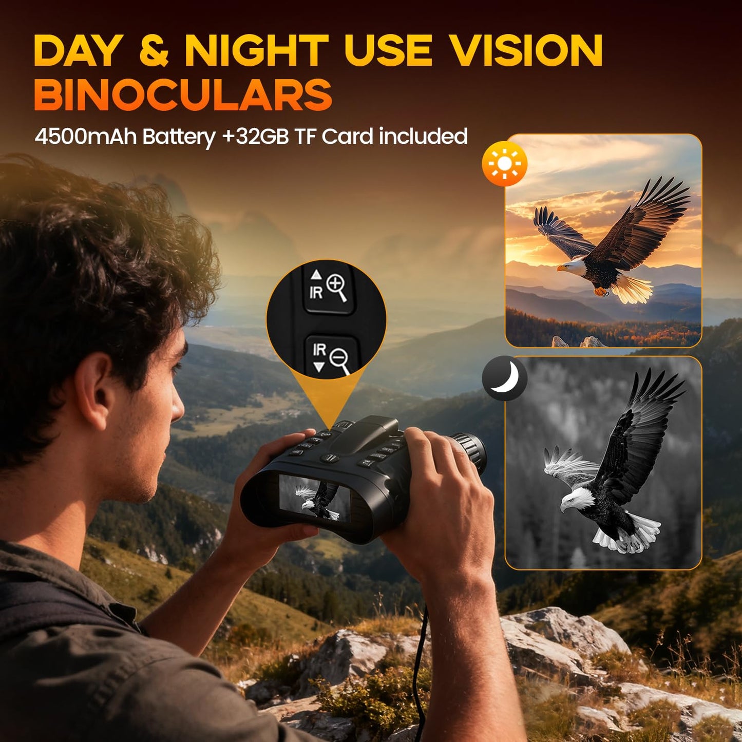 4K Night Vision Binoculars with Range Finder for Adults – Infrared Night Vision Goggles with 8× Zoom, 36MP Photo & 4K Video Recording – for Hunting, Camping, Wildlife & Home Security