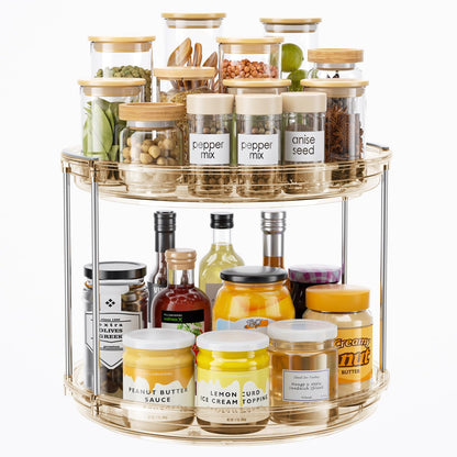 LAMU 2 Tier Lazy Susan Turntable Organizer 9.25'' Rotating Spice Rack Organization for Cabinet, Kitchen, Pantry, Countertop, Bathroom, Vanity, Medicine Cabinet Organizer, Clear