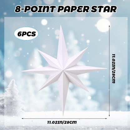 6 Pcs 11 Inch Bethlehem Star Ornament for Christmas Tree Large Paper Star Ornament Nativity Stars Hanging Decor Angel Tree Topper Lantern Pendant Gift for Xmas New Year Winter Holiday Party Decor