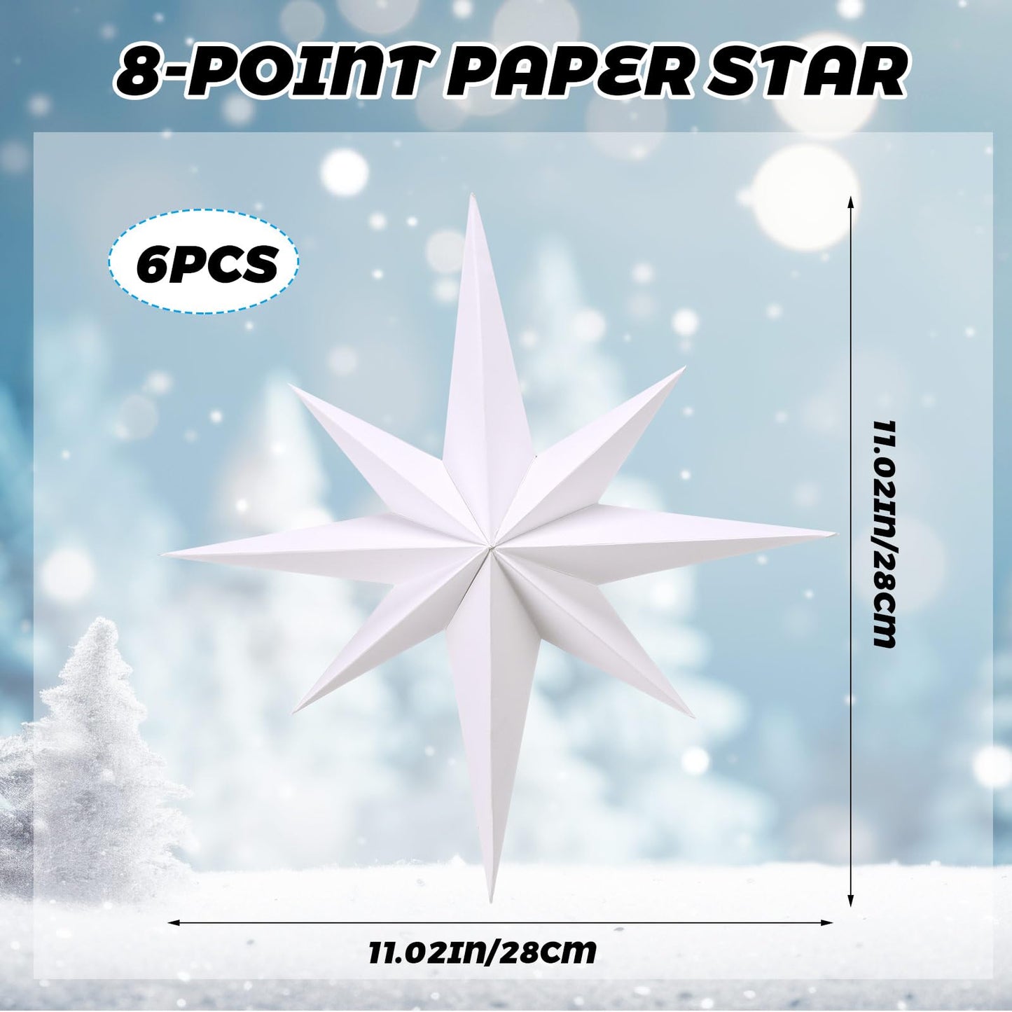 6 Pcs 11 Inch Bethlehem Star Ornament for Christmas Tree Large Paper Star Ornament Nativity Stars Hanging Decor Angel Tree Topper Lantern Pendant Gift for Xmas New Year Winter Holiday Party Decor