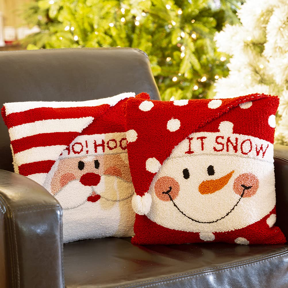 Glitzhome Hooked Merry Christmas 3D Santa Throw Pillow Filled Cushion Sofa Decorative Pillow 14" L x 14" W