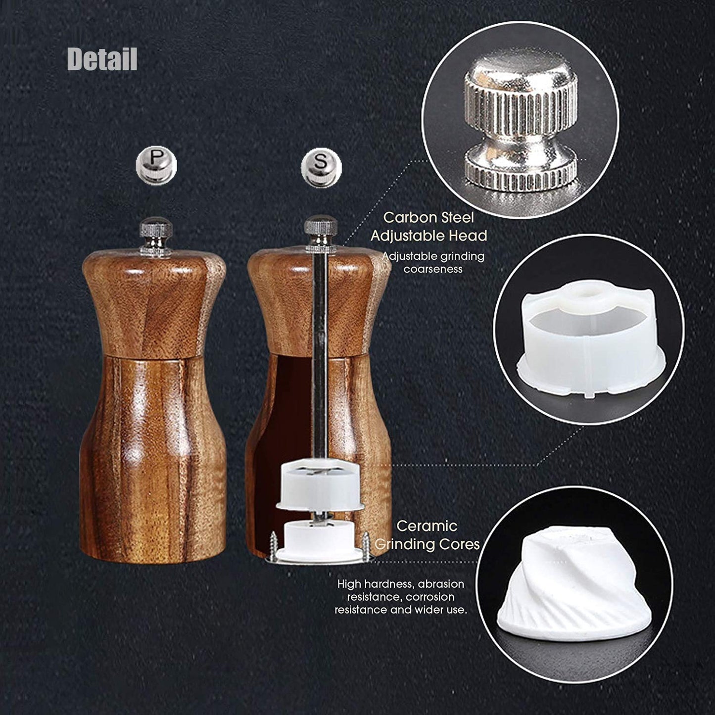 Gautsa Manual Acacia Wood Salt and Pepper Grinder Set with Tray