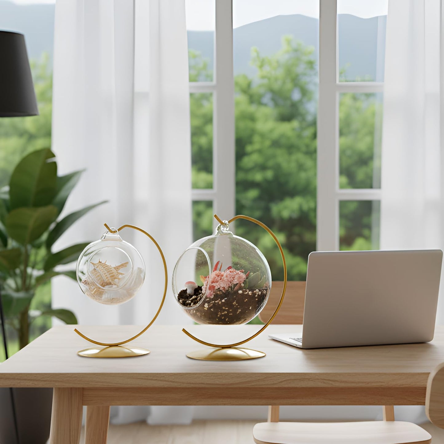 Otoolling 2 Pcs Ornament Display Stand Holder 6 Inch Tall Iron Round Christmas Air Plant Terrariums Holder Hook Crystal Witch Ball Hanging Stand for Glass Ball Christmas Wedding Home Decor (Gold)