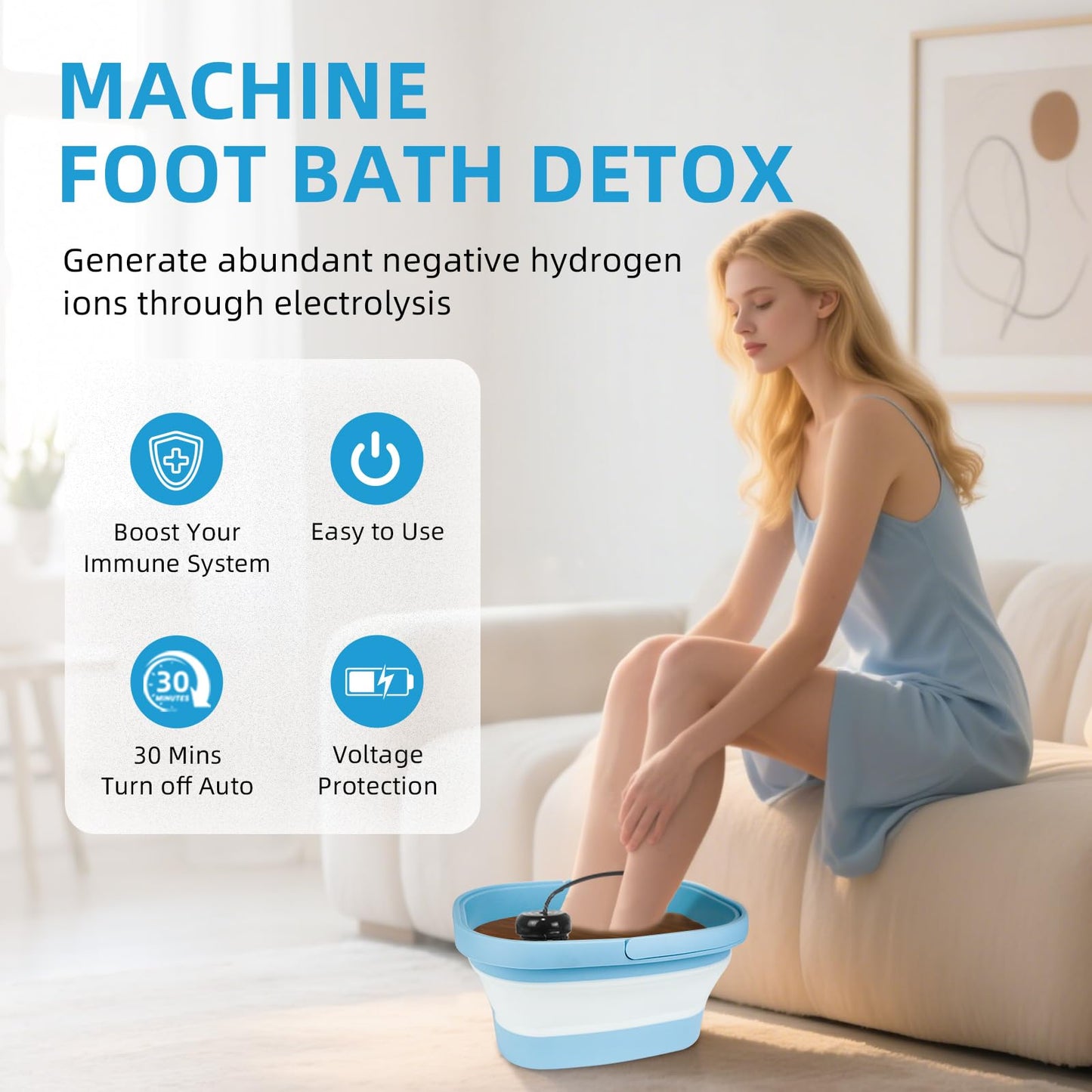 teepten Ionic Foot Bath Detox Machine, Ionic Foot Spa to Remove Toxins with 2 Arrays, 80 Disposable Foot Bath Liners, Detoxification Sea Salt, Folding Bathtub, Gift for Women & Men