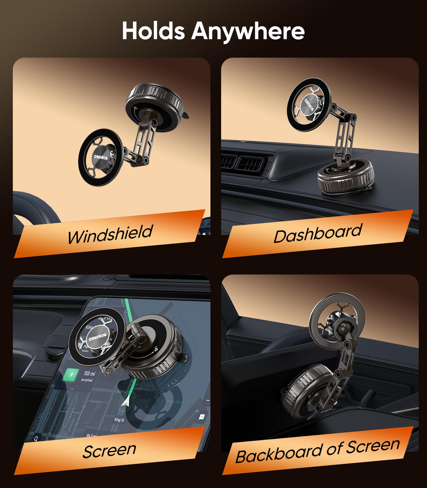 CRUIHOG Car Phone Holder,3-AXIS Telescopic Arm Magnetic Phone Mount, 360° Rotatable & Adjustable & Foldable Vacuum Suction Phone Stand,Phone Holders for Your Car/Dashboard/Windshield/Gym/Mirror