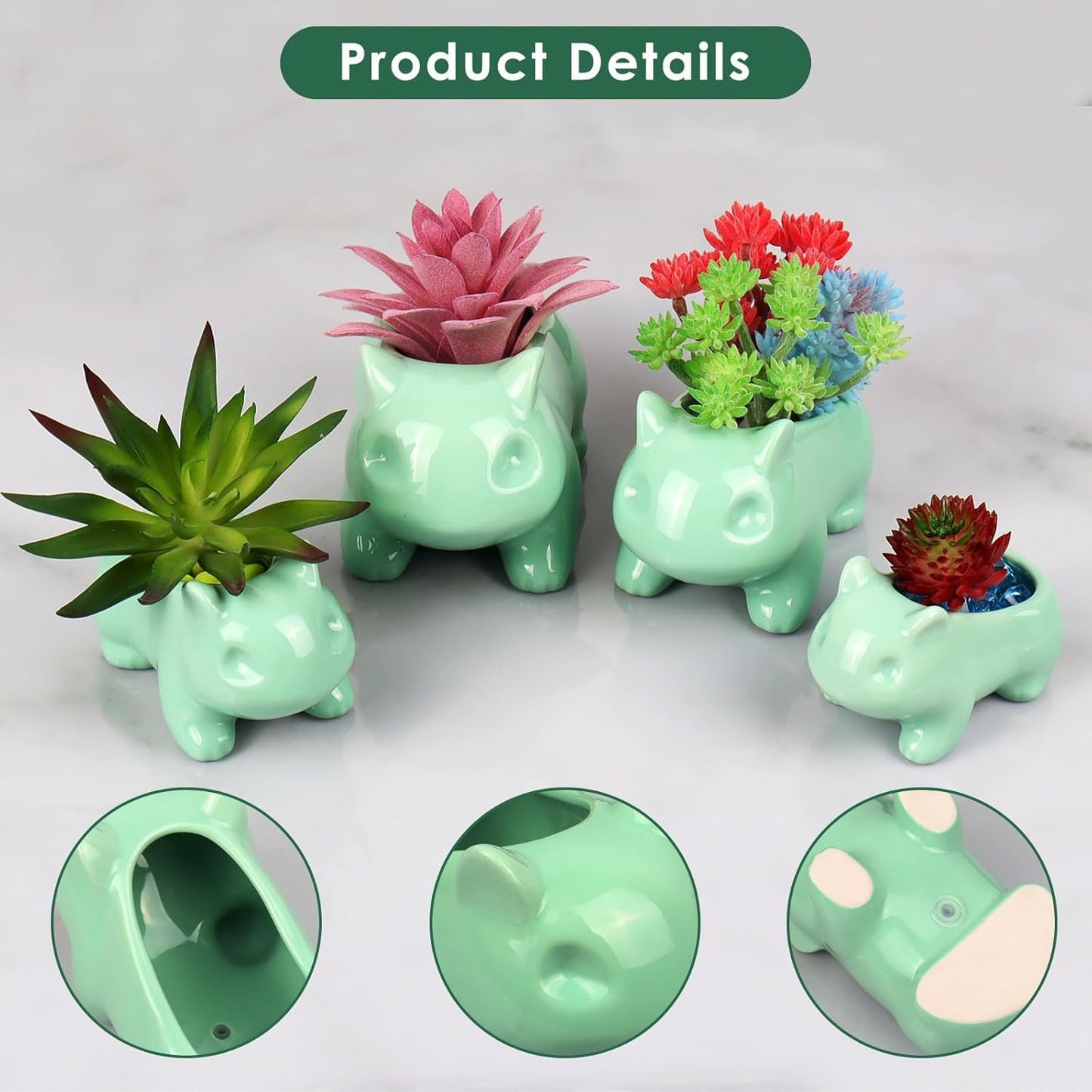 Pinsjar 3 Pack Succulent Plant Pots, Ceramic Planters Mini Cute Animal Planters for Potted Plants Cactus Flowers Home Decor Crafts Gifts