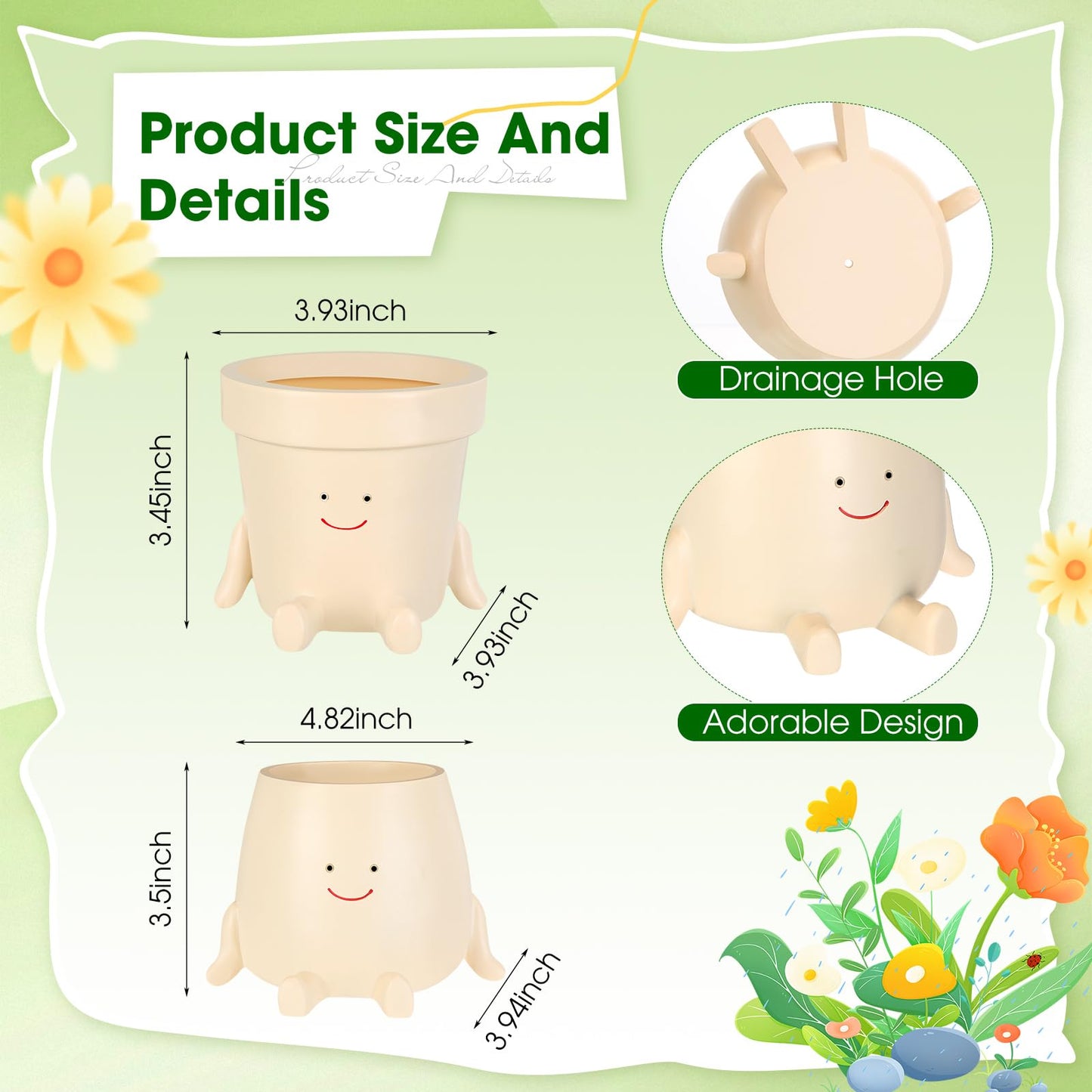 Nuogo 2 Pieces Cute Plant Pots Face Resin Succulent Flower Pot Indoor Head Planters Fun Novelty Planters with Drainage Legs Out for Christmas Plant Lover Gardening Gift Outdoor(Classic, Cup Style)