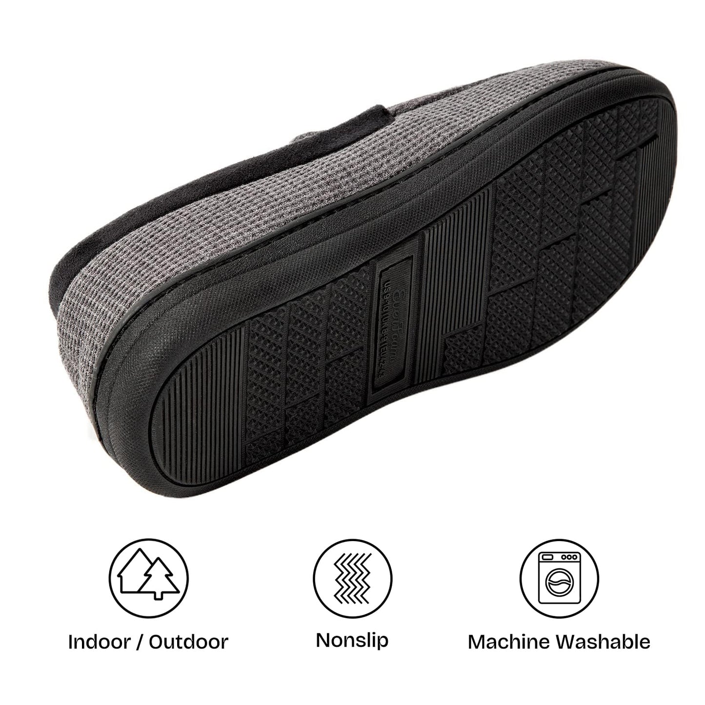 EverFoams Men's Comfort Memory Foam Moccasin Slippers Breathable Terry Cloth House Shoes with Anti-Skid Rubber Sole Grey 10 UK