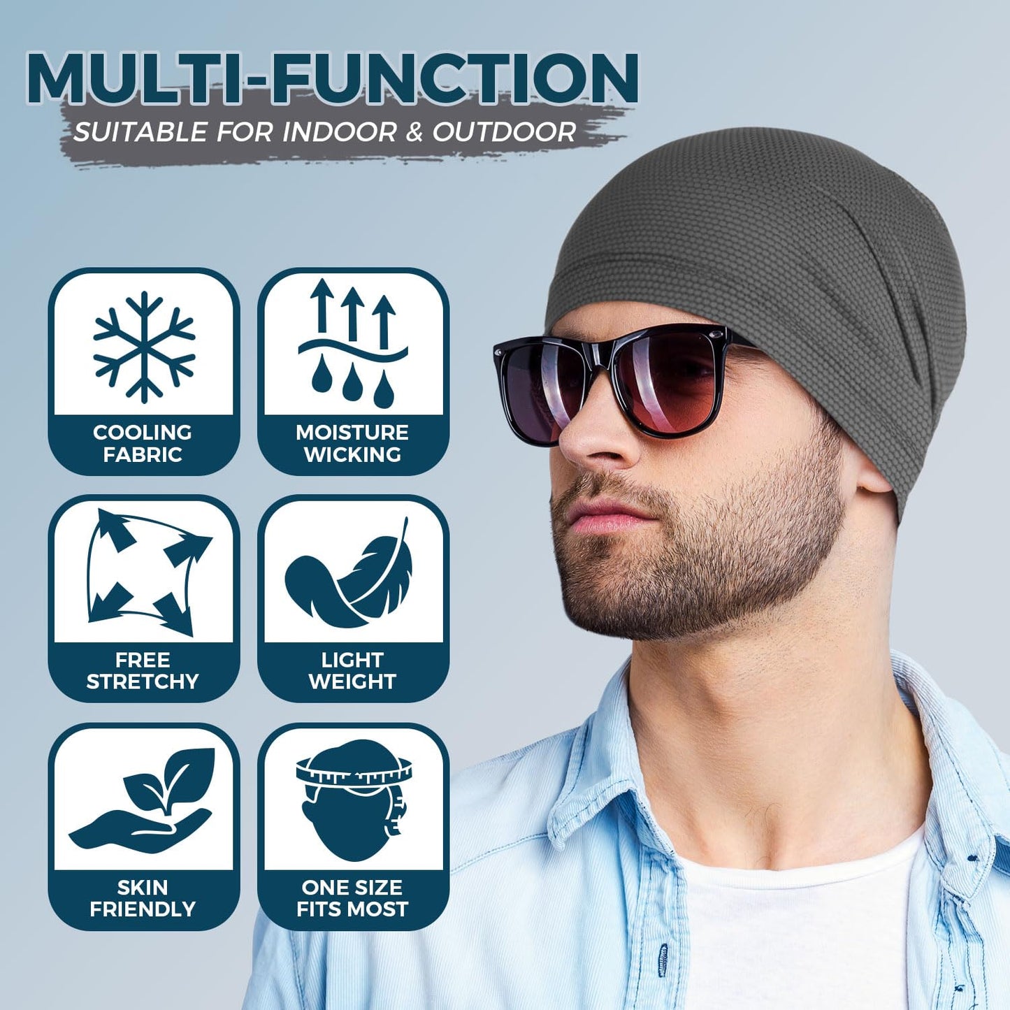 Justrideon 3-Pack Cooling Skull Caps for Men Women - Breathable Quick Dry Skull Cap Helmet Liner for Cycling Motorcycle Running Street Basketball Gym Jobsite