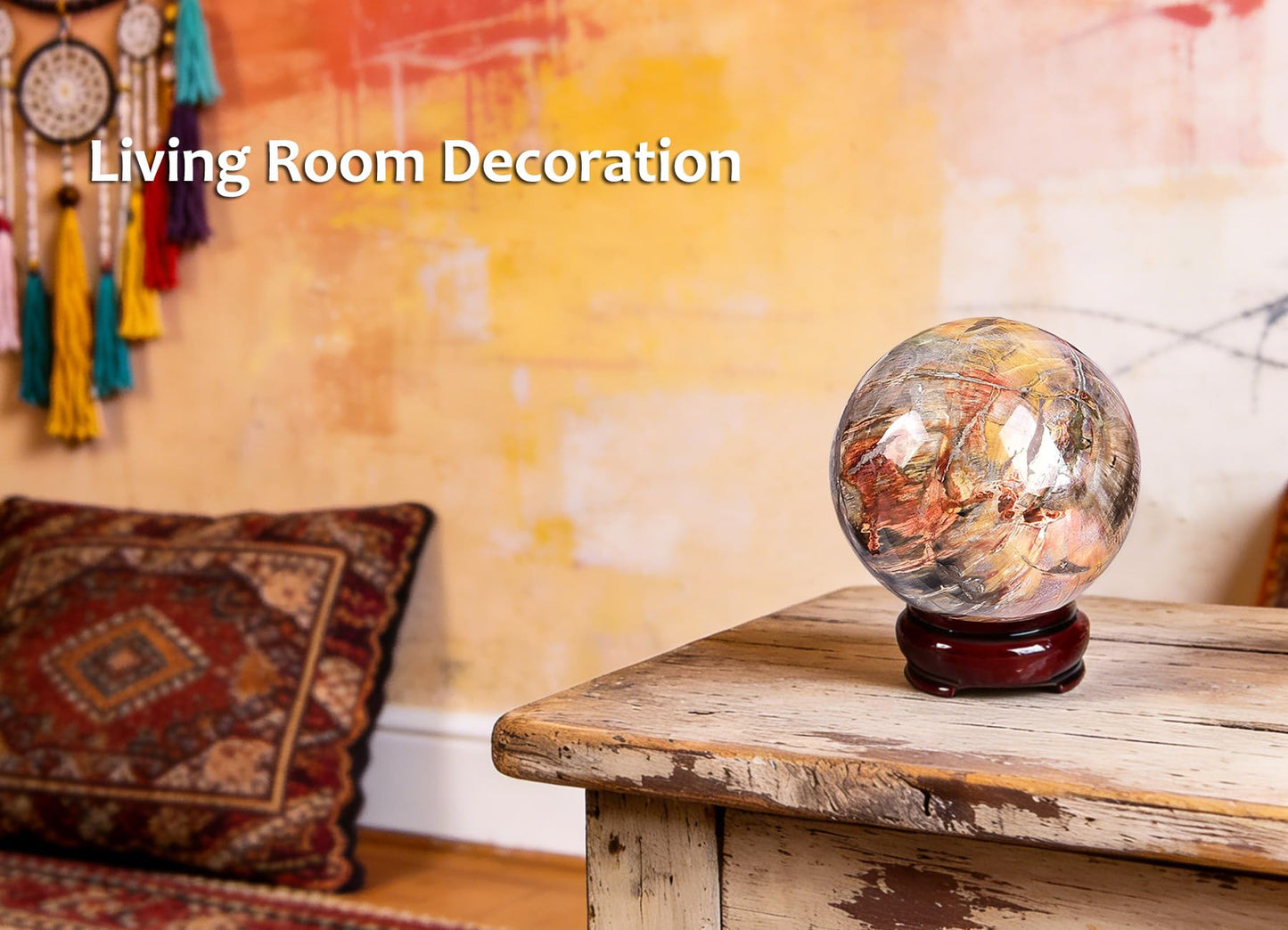 AMOYSTONE Crystal Sphere Heavy Petrified Wood Orb for Living Room Decor