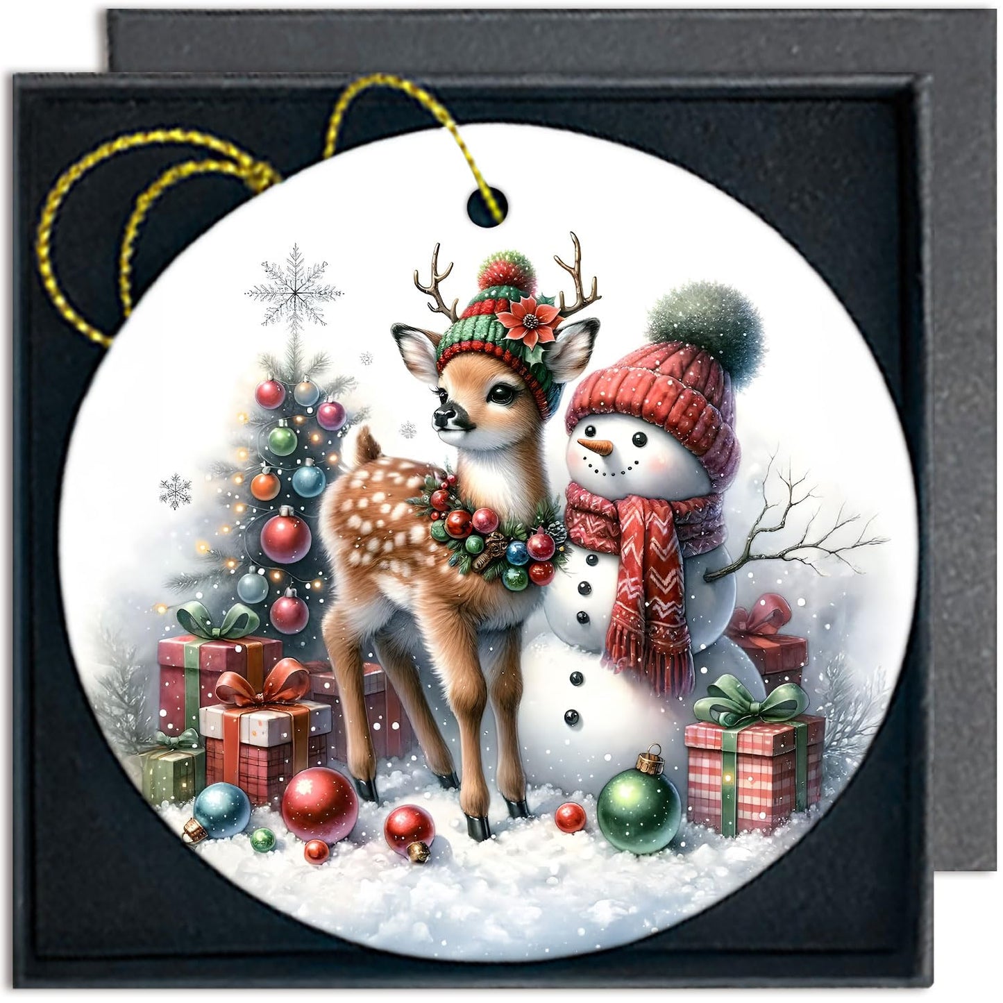 Reindeer and Snowman Christmas Ornaments for Tree - Decorative Hanging Deer Decor