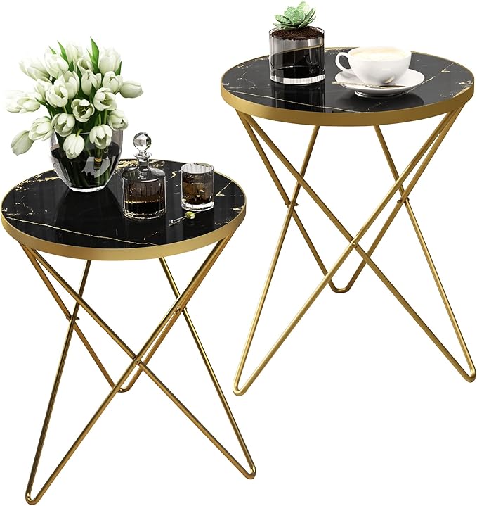 HLR Modern Round Side Table Set of 2, End Table