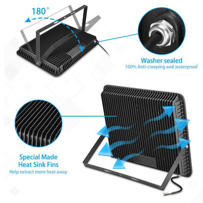 YANYCN 2 Pack 400W LED Flood Light Outdoor,2400W Equivalent 50500LM 5000K Daylight White Super Bright FloodLight with Plug,85-277V IP66 Waterproof Commercial Lighting for Fields,Counts,Arena,Stadium