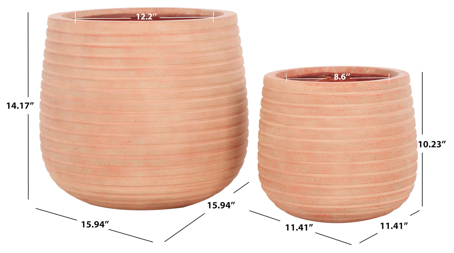SAFAVIEH Outdoor - Jasper Terracotta Cement Ficonstone Planter Pot Set of 2 with Drainage Hole, Frost Resistant Garden Planters for Patio, Deck, Indoor Outdoor Use (PAT1535D-SET2)